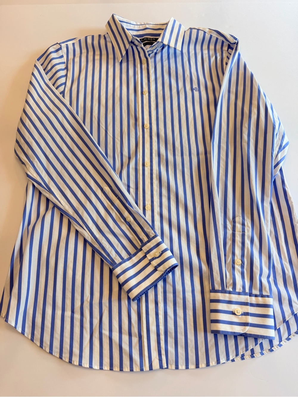 Lauren Ralph Lauren Blue & White Striped Button-Down Shirt – Size L